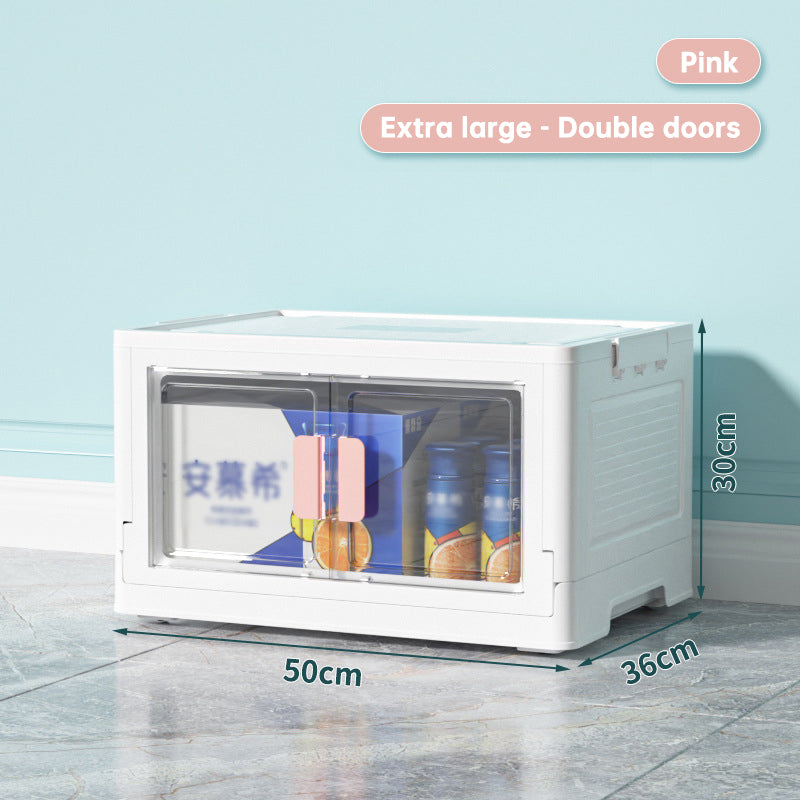 Folding Storage Box Transparent Double Door With Wheels Household – alternate view
