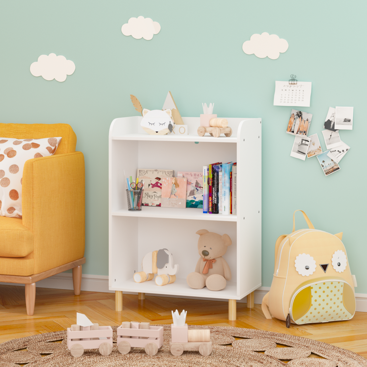 Kids 3-Tier Bookcase Children's Book Display Bookshelf Toy Storage – alternate view