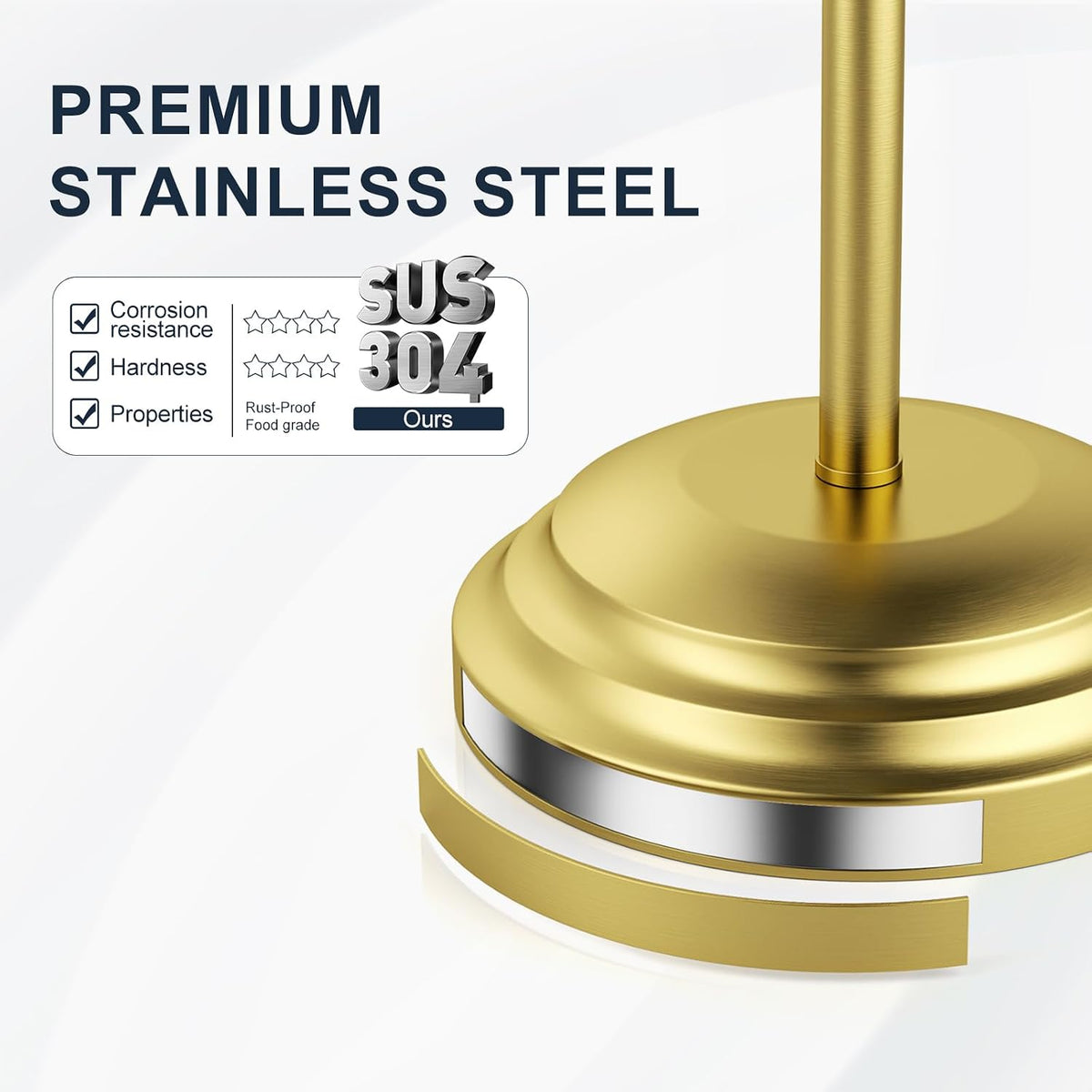 Adjustable Freestanding Toilet Paper Holder – Brushed Gold