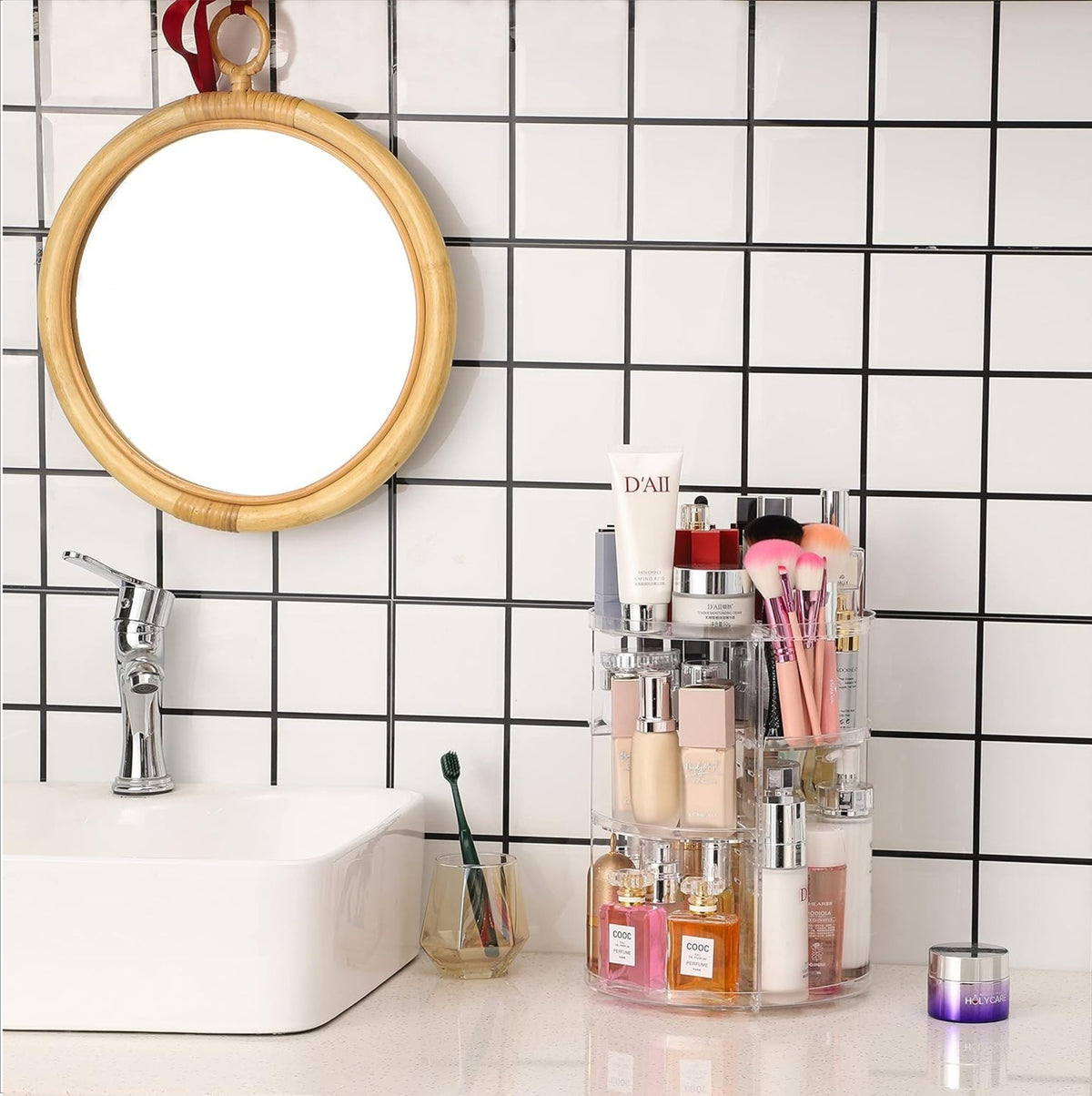 Rotating cosmetic storage box transparent desktop display rack – alternate view
