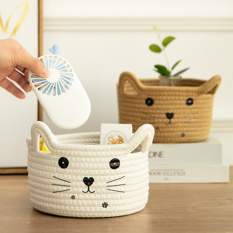 Handwoven Cotton Rope Storage Basket Dirty Clothes Basket Frame – Cat Sky Blue