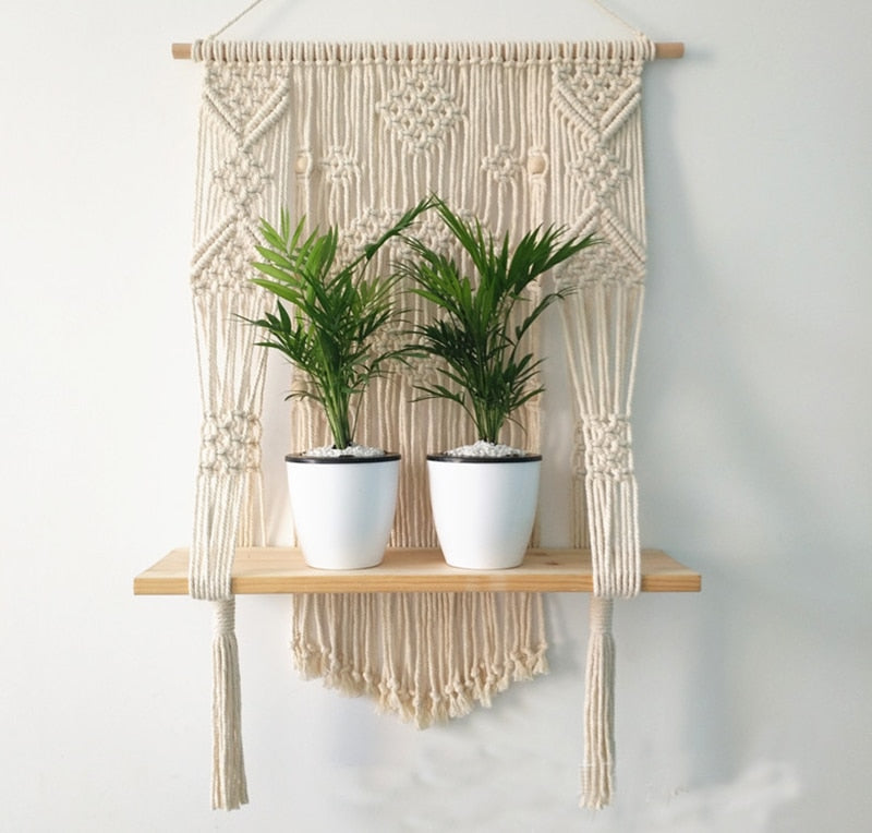 Macrame Plant Hanger with Shelf Rope Planter Pot Basket Hanger – alternate view