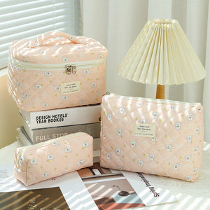 Floral Quilted Travel Cosmetic Bag – cherry