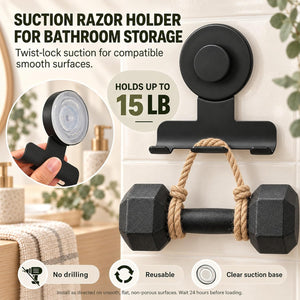 Matte Black Suction Razor Holder – No-Drill Shower Hook