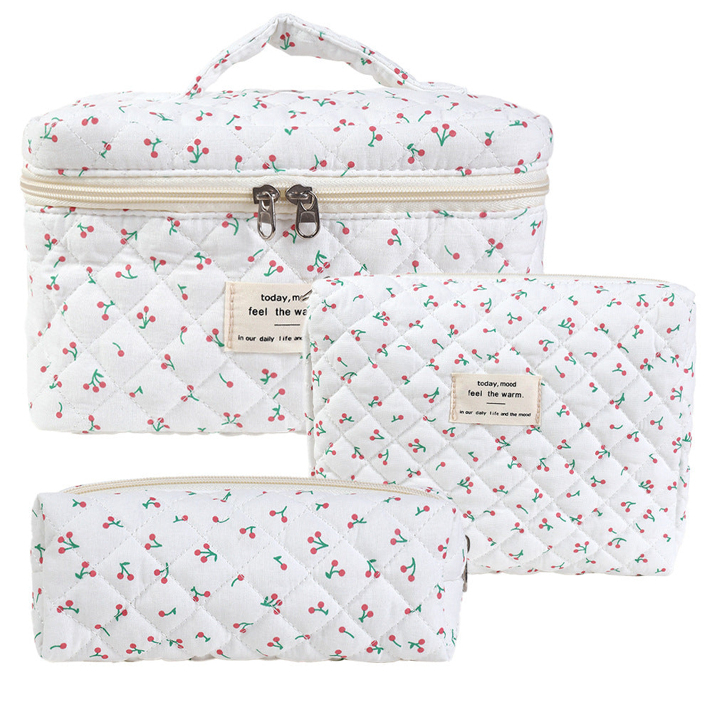 Floral Quilted Travel Cosmetic Bag – Green flowers
