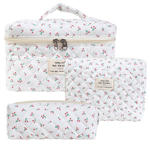 Floral Quilted Travel Cosmetic Bag – Green flowers