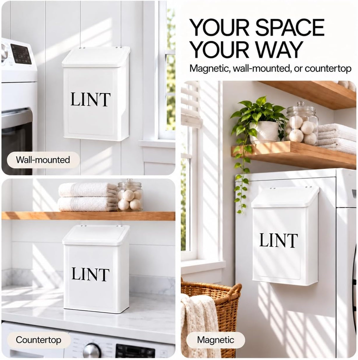Magnetic Metal Lint Bin with Lid – Laundry Room Organizer