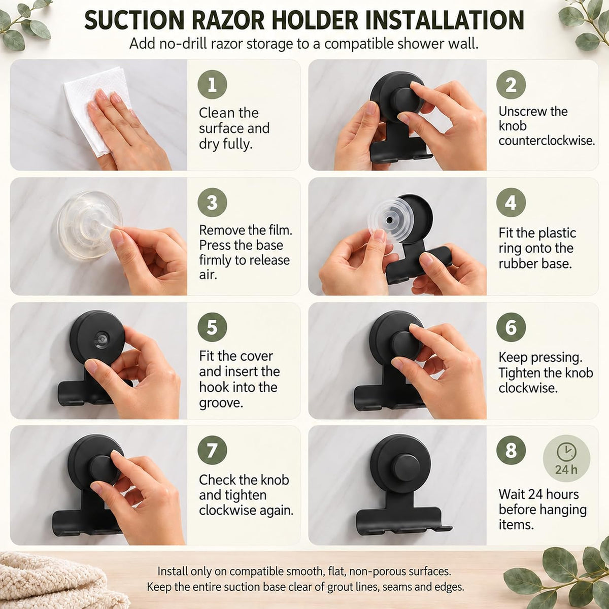 Matte Black Suction Razor Holder – No-Drill Shower Hook