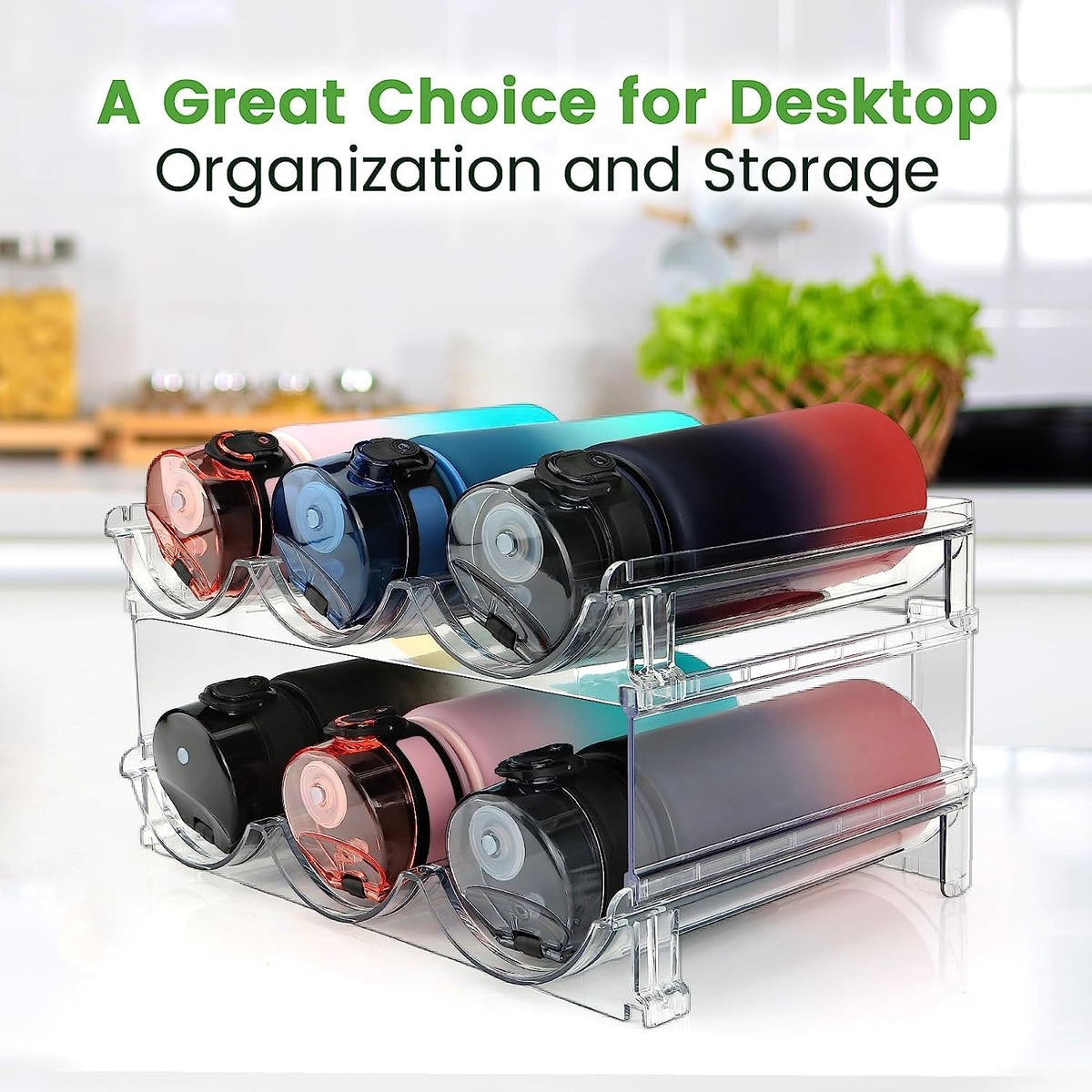 Maximize Your Space with Our Stackable Water Bottle Organizer – 2 Pack! Perfect for Cabinets!