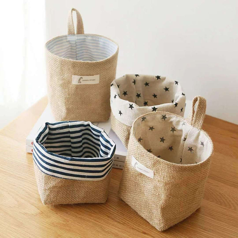 Cotton and Linen Storage Hanging Bag Wall Hanging Behind The Door – Dark Blue Dots