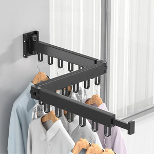 Retractable Cloth Drying Rack Folding Clothes Hanger Wall Mount – 1 rod black 6 hook