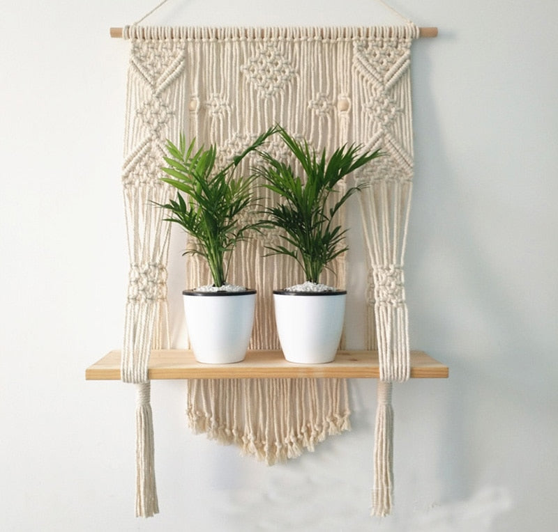 Macrame Plant Hanger with Shelf Rope Planter Pot Basket Hanger – alternate view