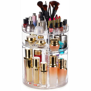 Rotating cosmetic storage box transparent desktop display rack – Transparent -23 CM diameter