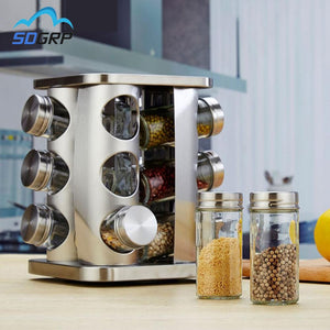12-Piece Rotating Glass Spice Jar Set – Red