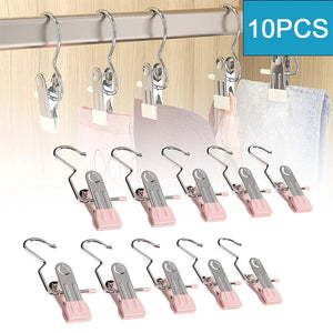 10pcs Stainless Steel Clothespins Laundry Clothes Pegs With Hook – Pink