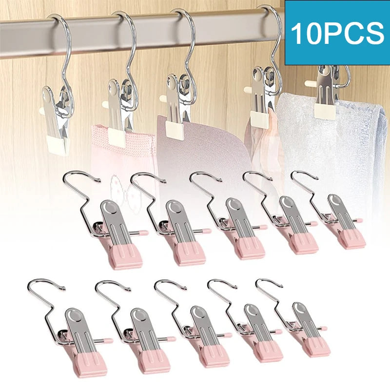 10pcs Stainless Steel Clothespins Laundry Clothes Pegs With Hook – Pink