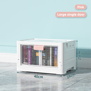 Folding Storage Box Transparent Double Door With Wheels Household – alternate view