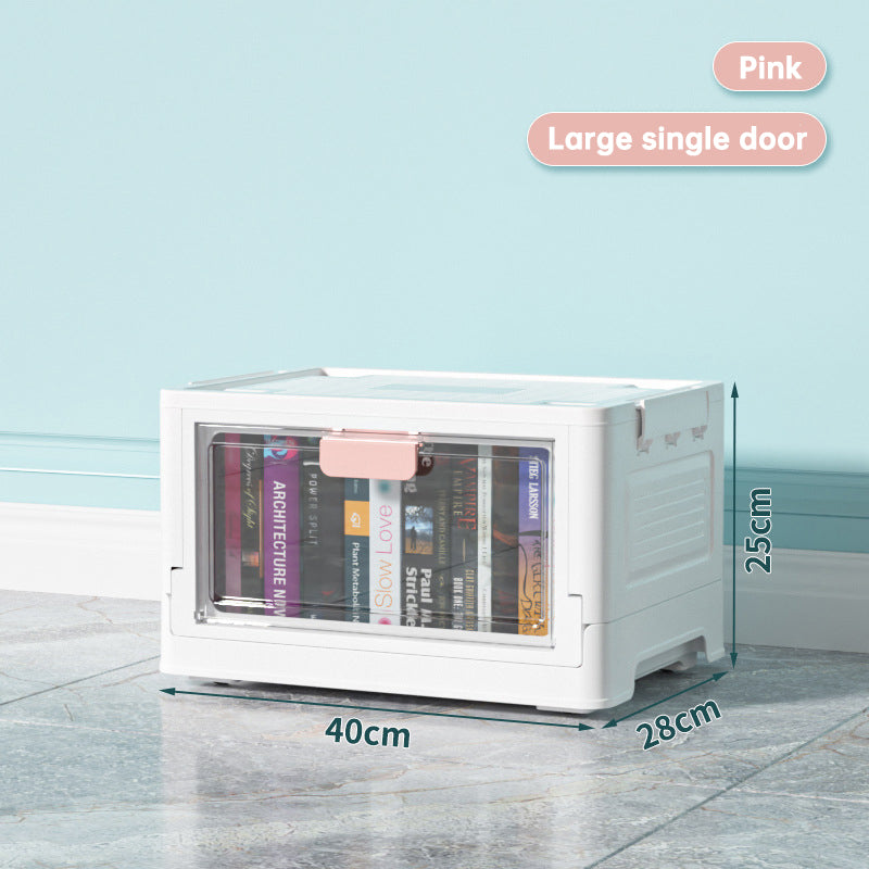 Folding Storage Box Transparent Double Door With Wheels Household – alternate view