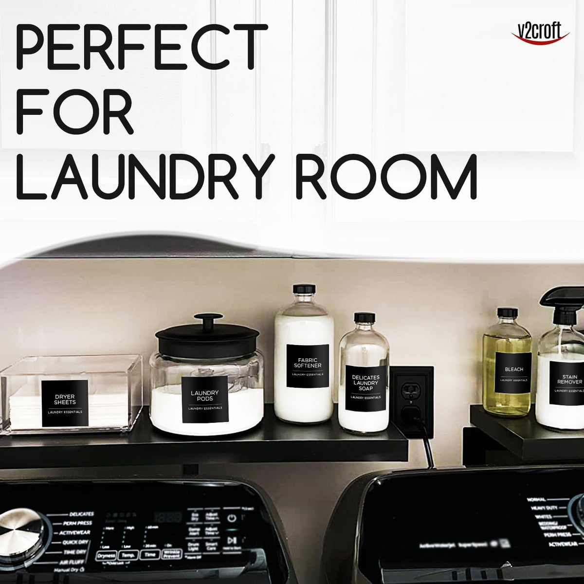 Minimalist Laundry & Home Organization Labels – Black, 144-Pack