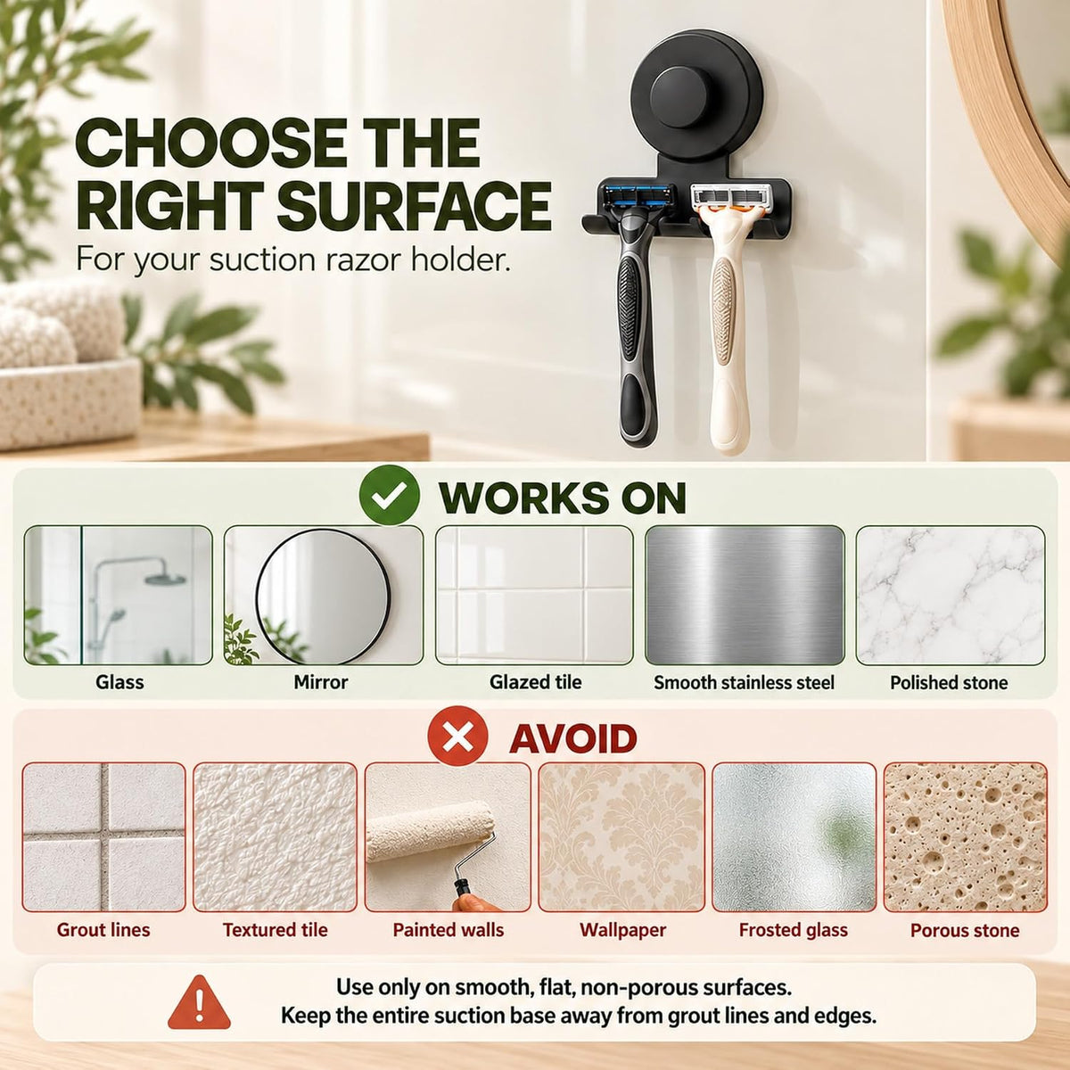 Matte Black Suction Razor Holder – No-Drill Shower Hook