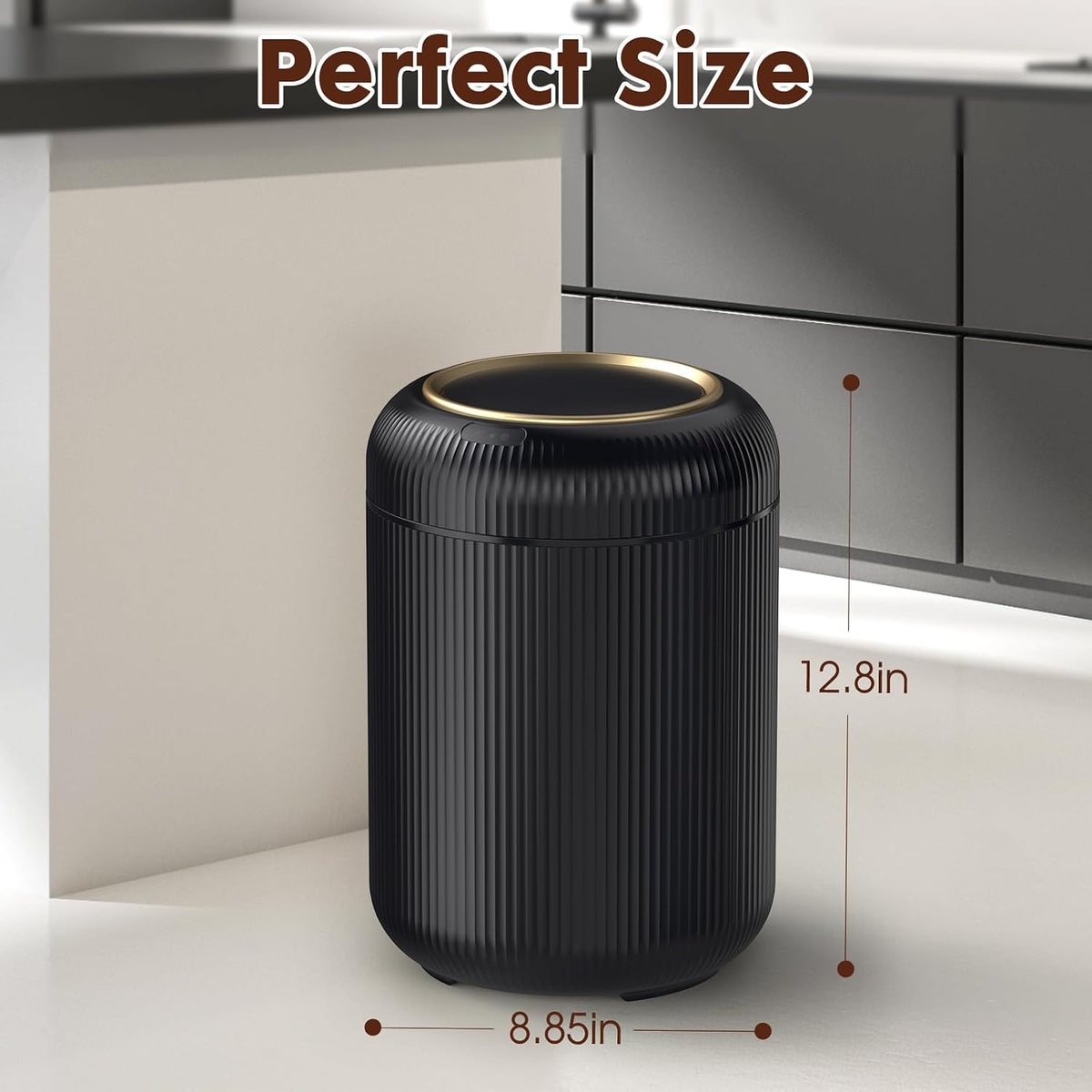 3-Gallon Touchless Motion Sensor Trash Can – Black & Gold