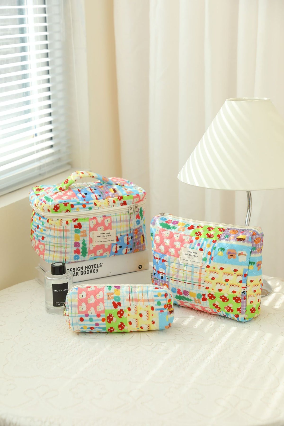 Floral Quilted Travel Cosmetic Bag – cherry