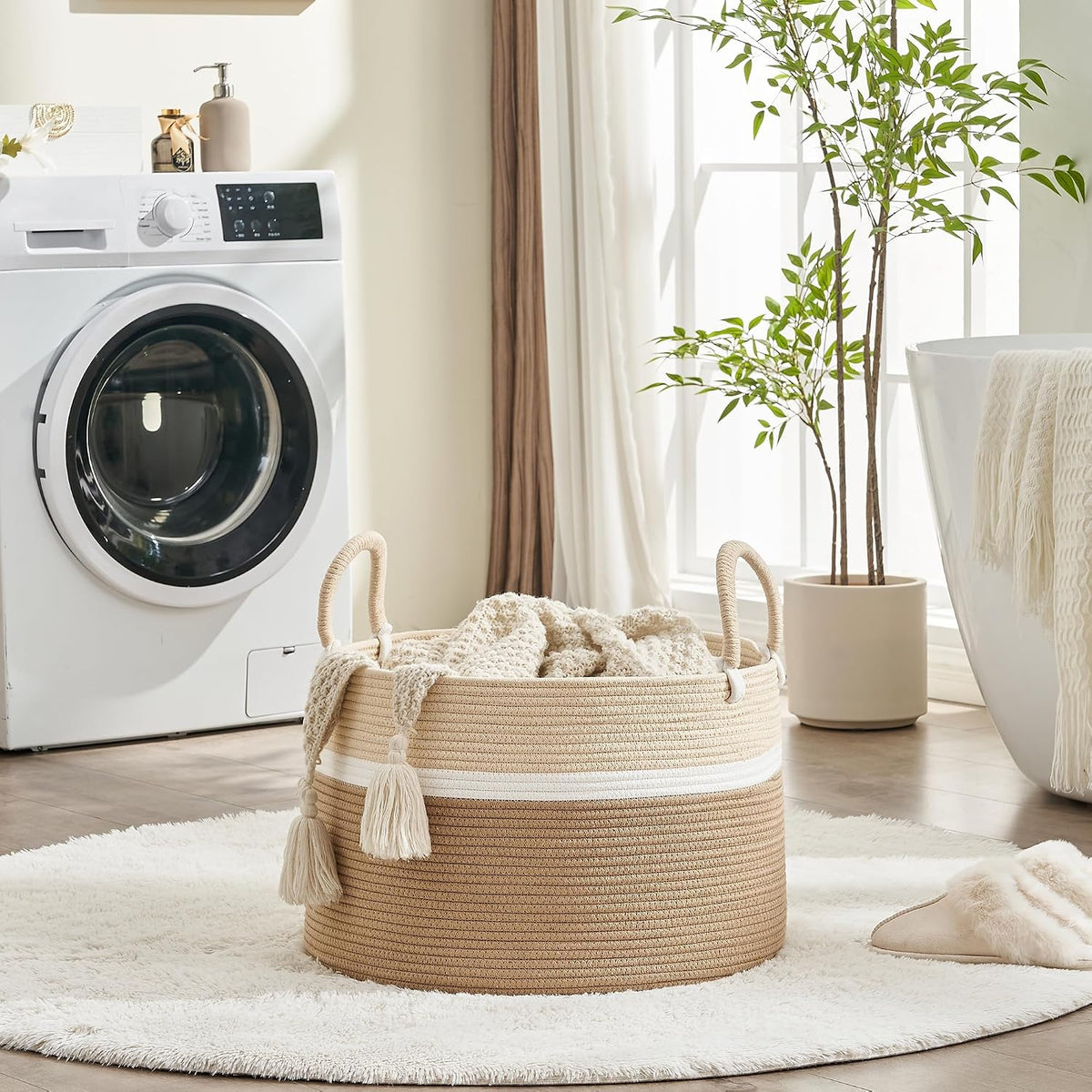 Extra-Large Cotton Rope Blanket Basket with Handles