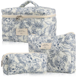 Floral Quilted Travel Cosmetic Bag – White orchid