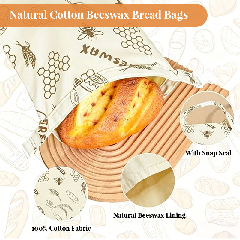 Reusable Beeswax Bread Bags – Natural Beeswax-Lined Cotton Bags for – alternate view