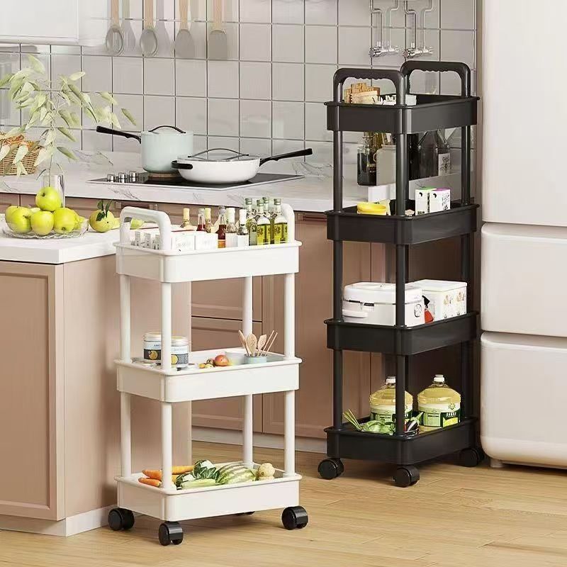 White rolling storage cart. Multifunctional, open shelves for books – alternate view
