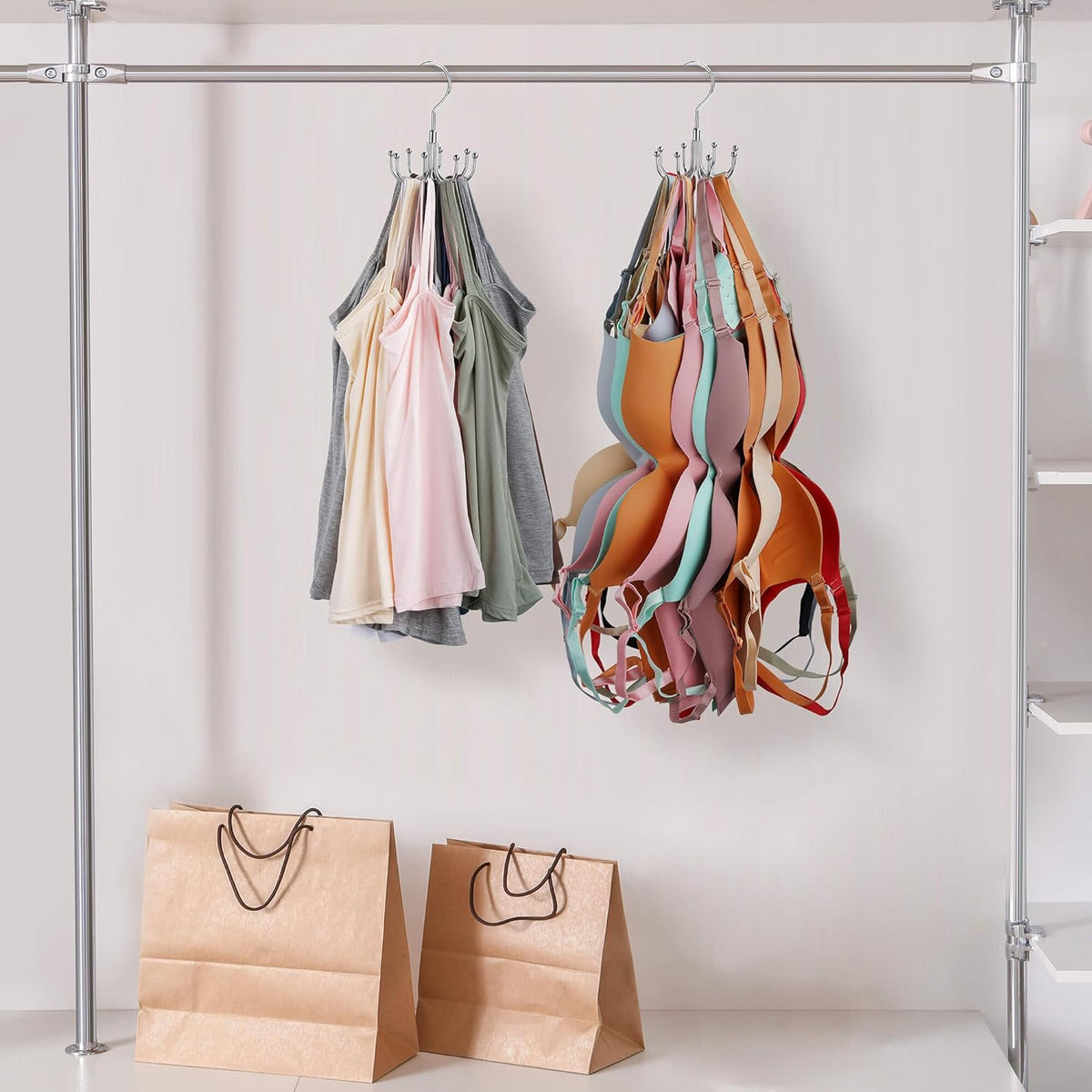 Rotating Tank Top & Bra Organizer Hanger – 8 Hooks