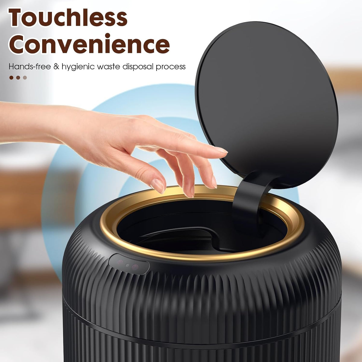 3-Gallon Touchless Motion Sensor Trash Can – Black & Gold
