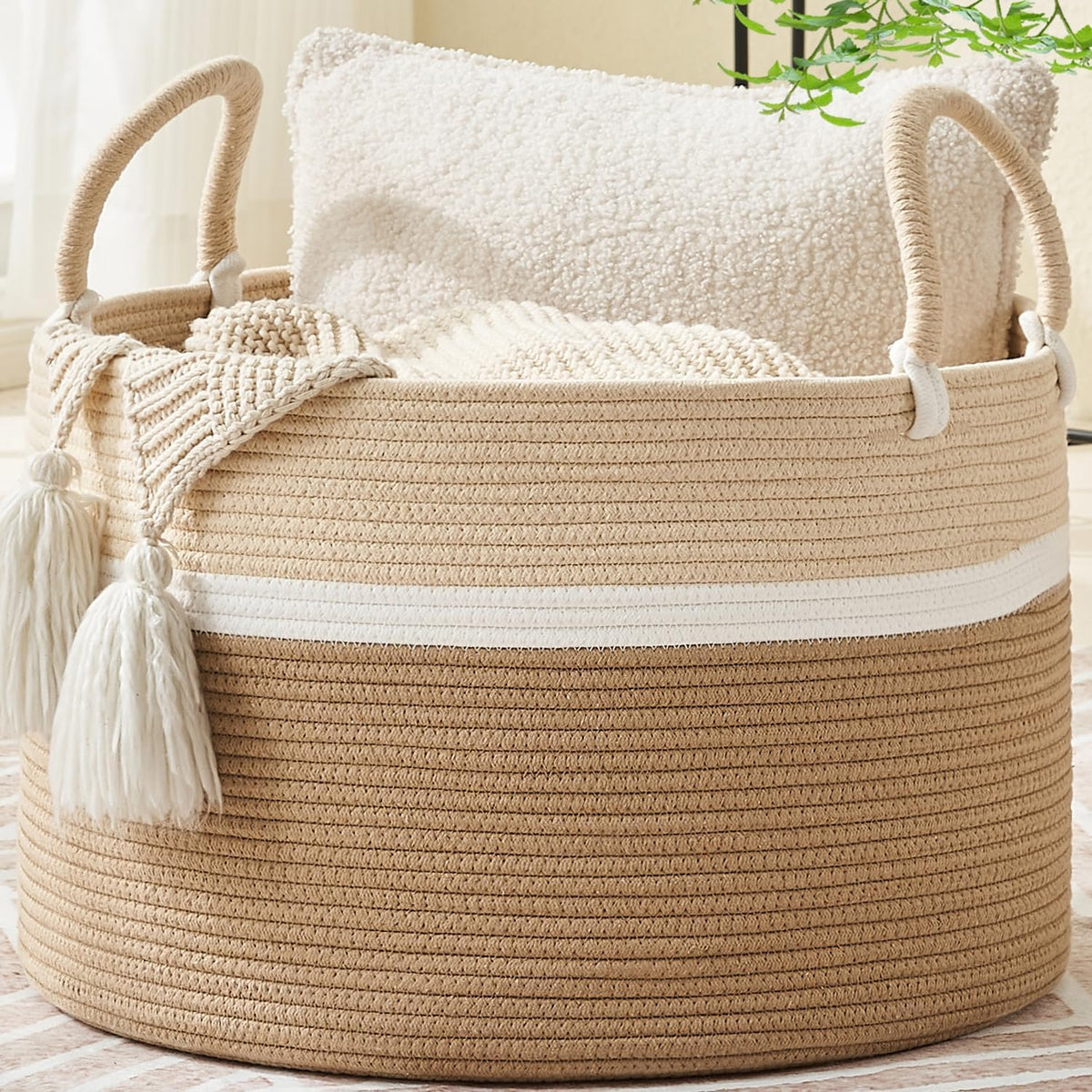 Extra-Large Cotton Rope Blanket Basket with Handles