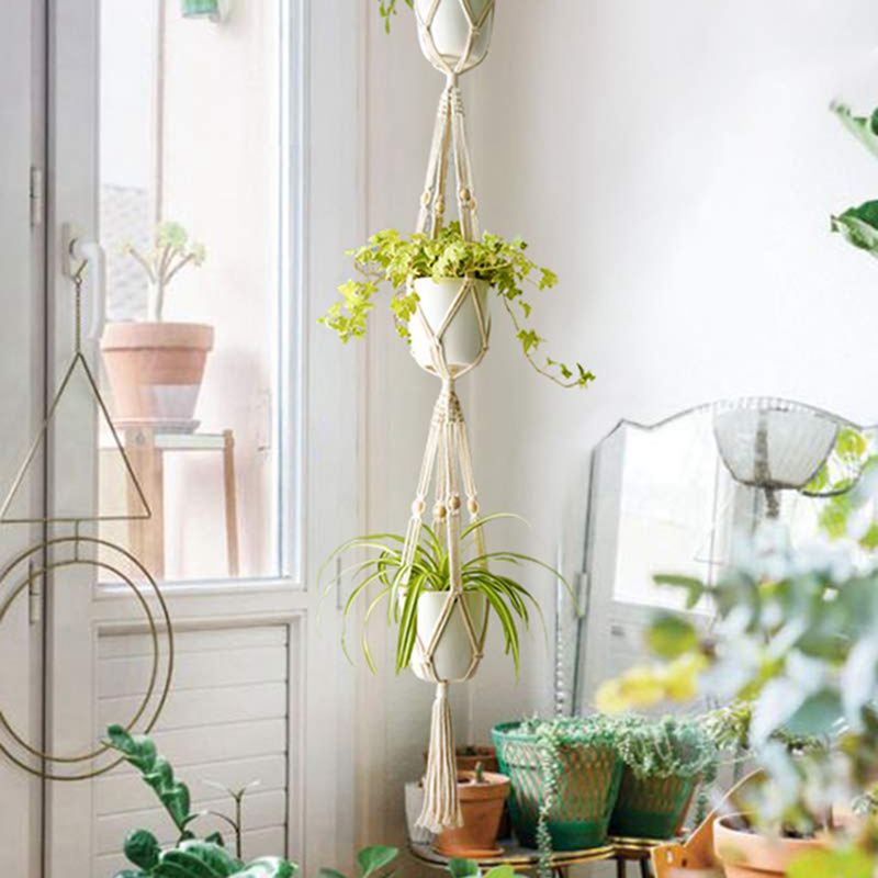 Macrame Plant Hanger Set Of 5 Indoor Wall Hanging Planter Basket – alternate view