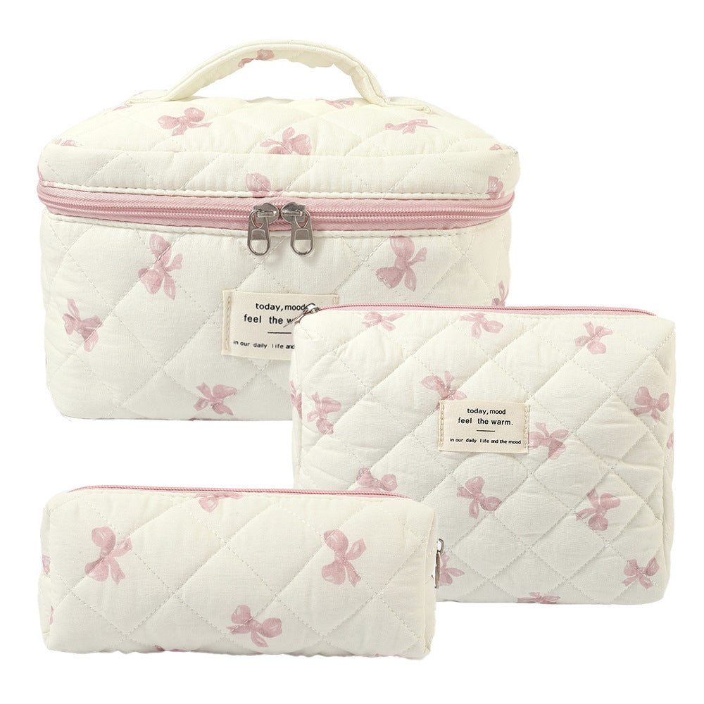 Floral Quilted Travel Cosmetic Bag – Pink flowers