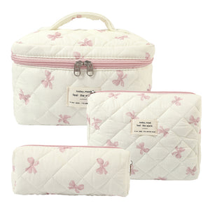 Floral Quilted Travel Cosmetic Bag – Pink flowers