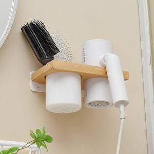 No-Drill Solid Wood Hair Tool Rack – Double Cup