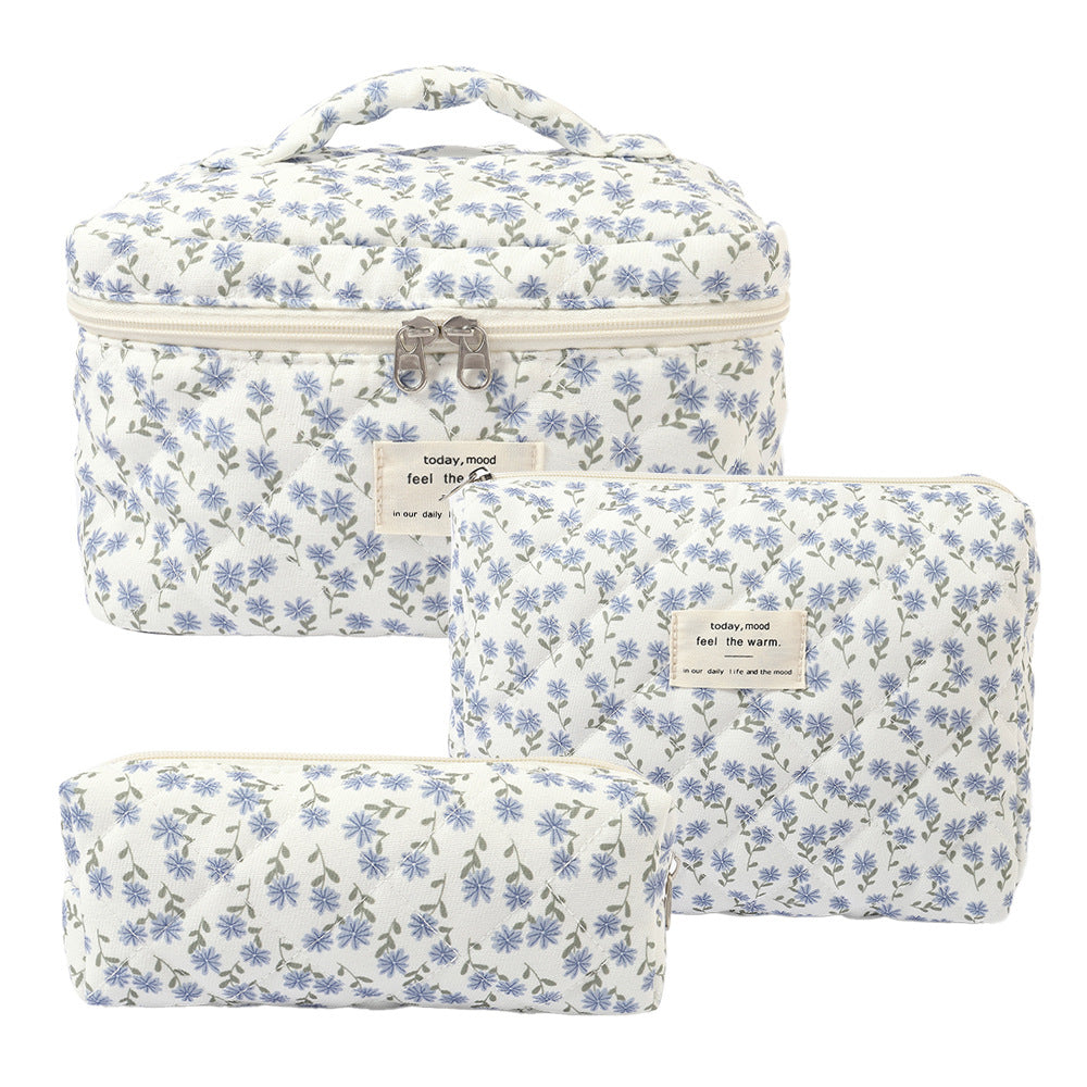 Floral Quilted Travel Cosmetic Bag – Yellow orange flower