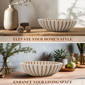 Beige Ruffle Decorative Bowl – 10″ Artificial Stone