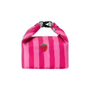 New Pink Striped Strawberry Cat Insulated Cute Lunch Handbag Large – alternate view