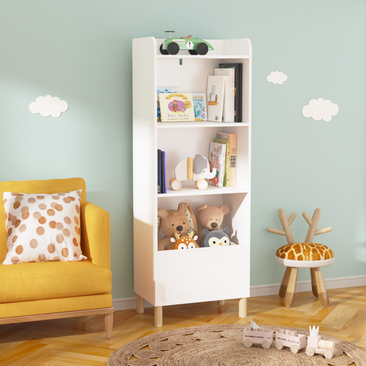 Kids 4-Tier Bookcase Children's Book Display Bookshelf Toy Storage – alternate view