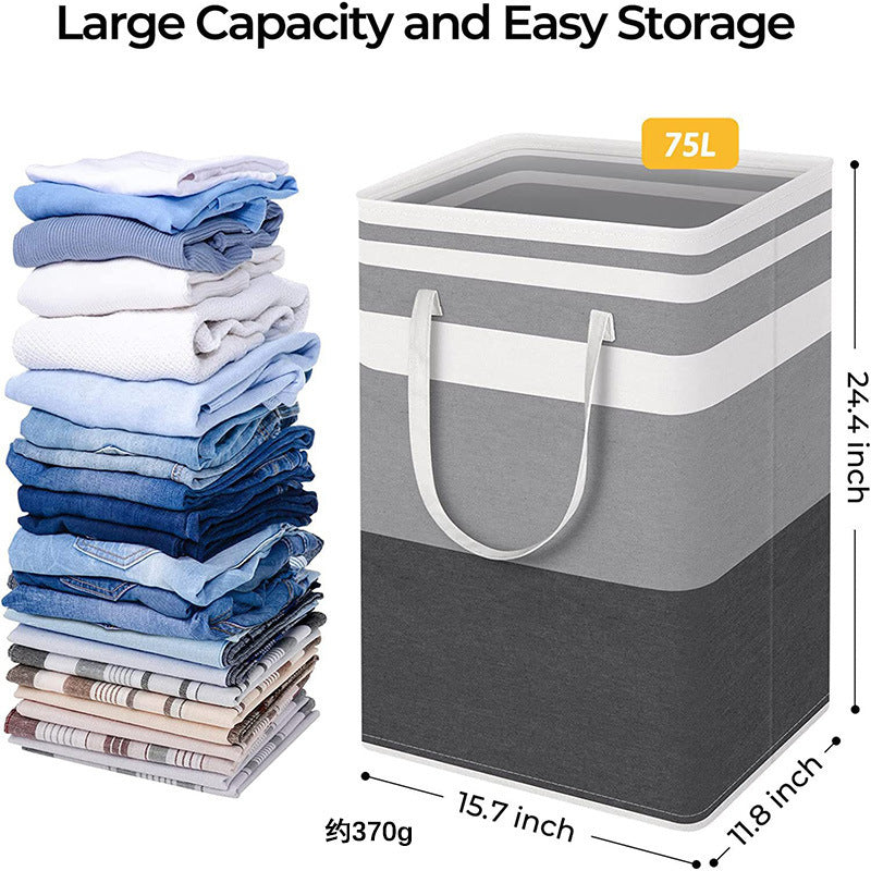 Collapsible Fabric Laundry Hamper Clothing Storage Basket – Black and White Large Stripes