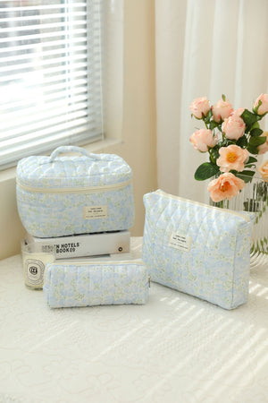 Floral Quilted Travel Cosmetic Bag – cherry