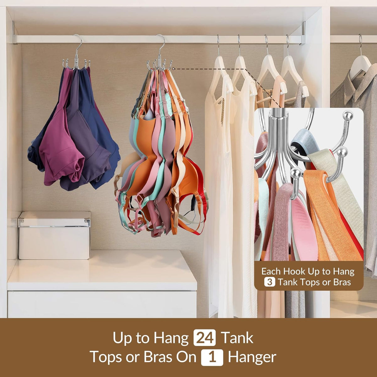 Rotating Tank Top & Bra Organizer Hanger – 8 Hooks