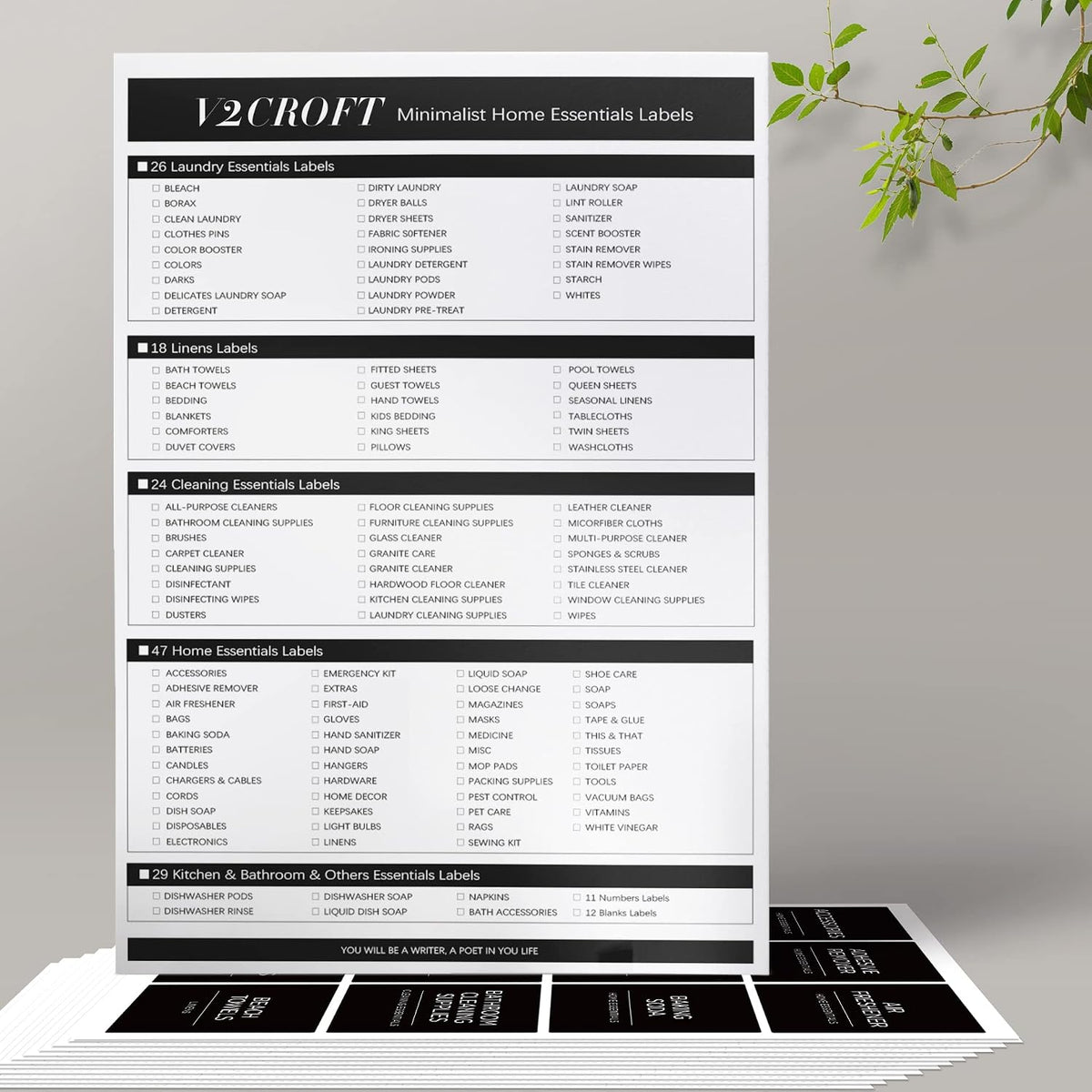 Minimalist Laundry & Home Organization Labels – Black, 144-Pack