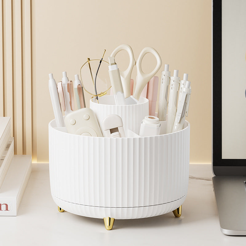 Home desktop rotatable dustproof large capacity pen holder storage – Cream