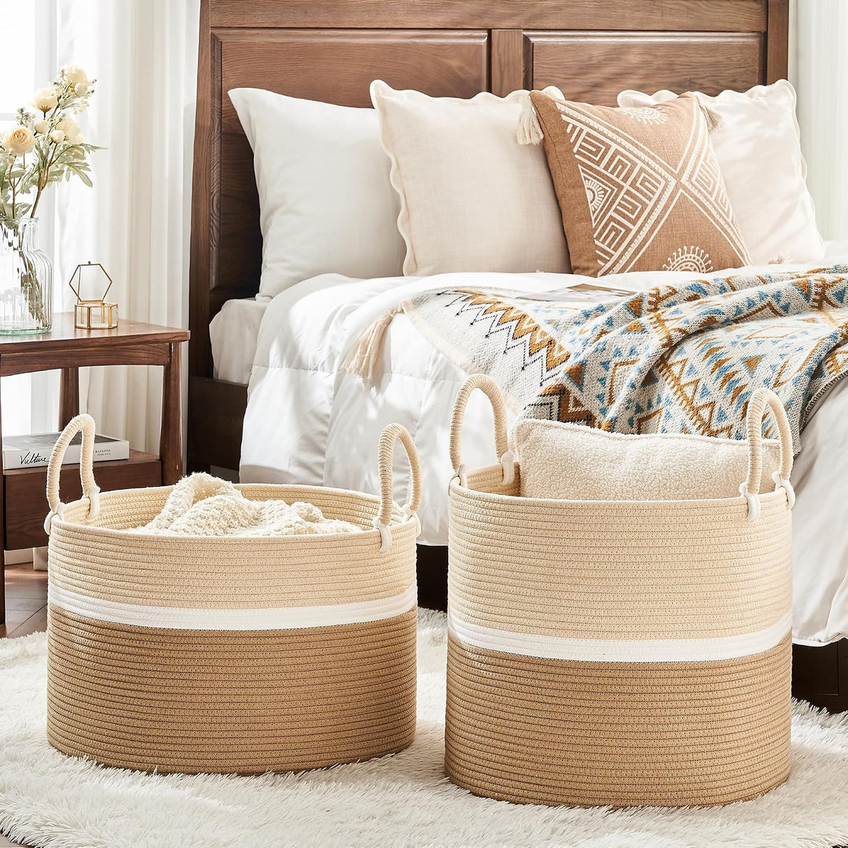 Extra-Large Cotton Rope Blanket Basket with Handles