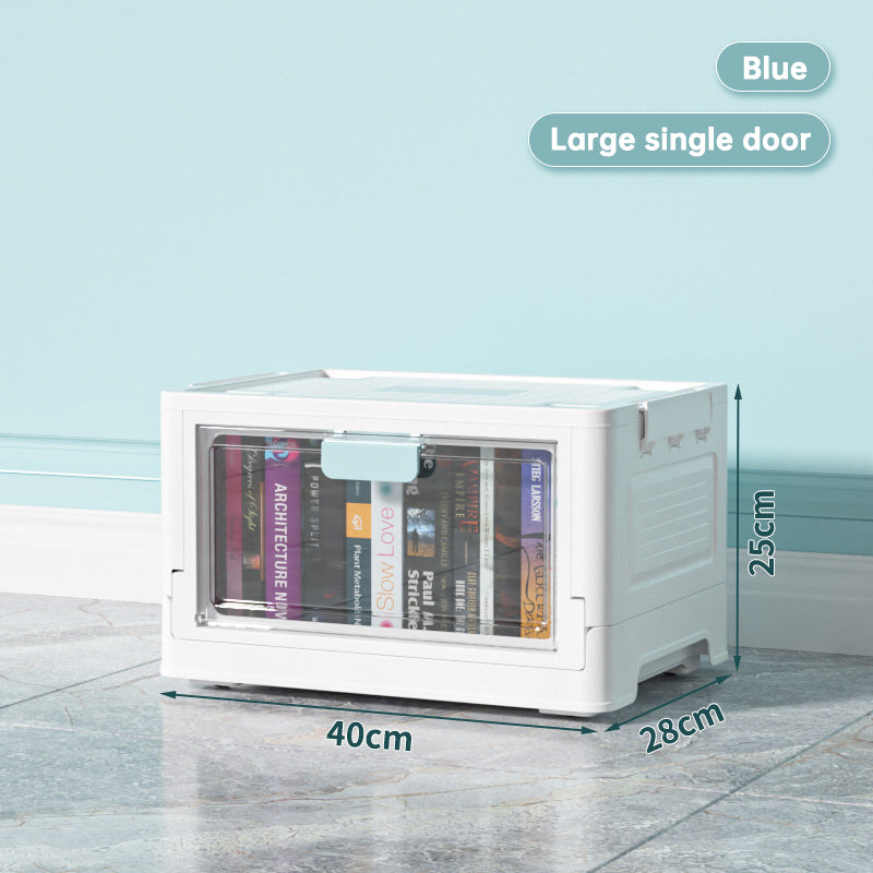 Folding Storage Box Transparent Double Door With Wheels Household – alternate view