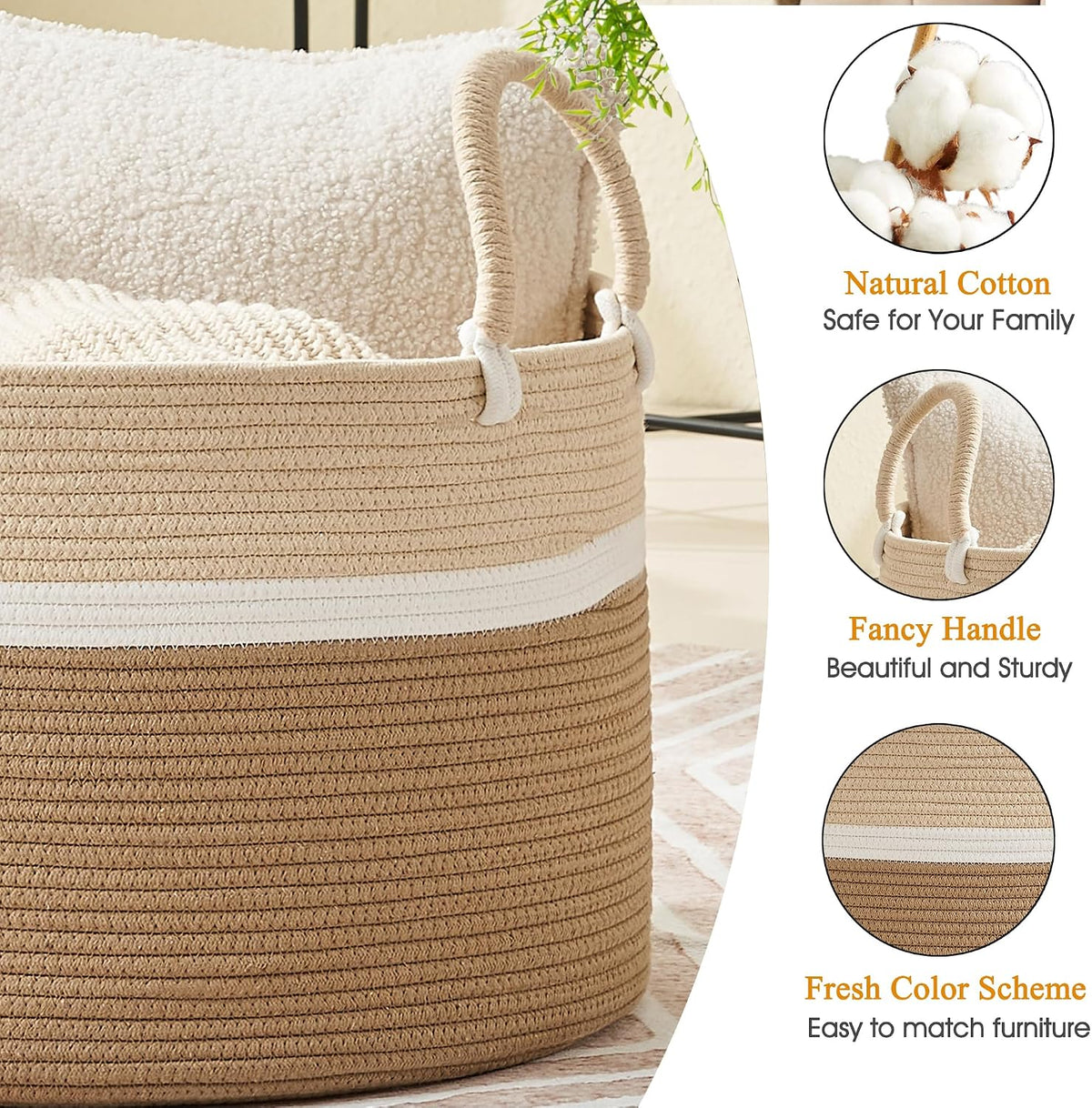 Extra-Large Cotton Rope Blanket Basket with Handles