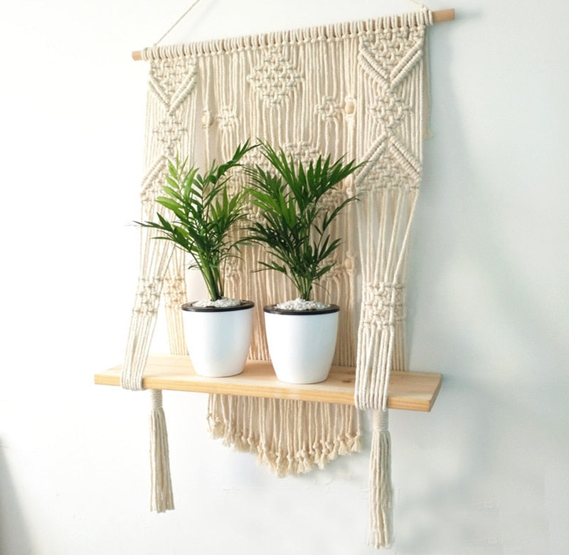 Macrame Plant Hanger with Shelf Rope Planter Pot Basket Hanger – alternate view